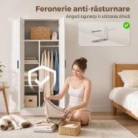 HOMCOM Dulap pentru dormitor slim 2 uși, închidere amortizată, bară pentru umerașe și rafturi, PAL, 70 x 37 x 164cm, alb(m-7)