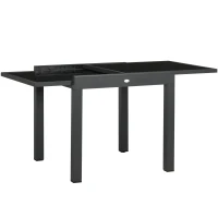 Outsunny Tavolo da Pranzo Allungabile da Giardino con Piano in Vetro e Alluminio, 80-160x80x75 cm, Nero(m-11)