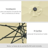 Outsunny Sombrilla Terraza Exterior, Ø265 cm, Sombrilla de Jardín con 32 Luces LED Solares, Poste de Acero y Manivela de Parasol Inclinable, para Patio, Terraza, Beige(m-5)