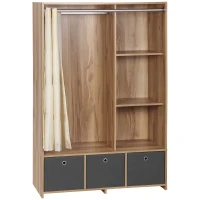 HOMCOM Armoire penderie armoire de rangement avec tringle rideaux 3 tiroirs en tissu amovibles 105 x 48 x 160 cm naturel(m-12)