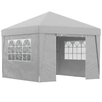 Outsunny Gazebo 3x3 m Pieghevole ad Altezza Regolabile con Finestrelle, in Acciaio e Tessuto Oxford Grigio Chiaro(m-1)