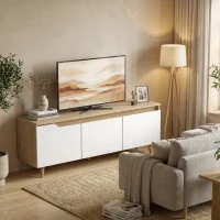 HOMCOM Mesa de TV para Salón con 3 Puertas para Televisión de 55 Pulgadas Estilo Moderno 120x35x45,5 cm Roble y Blanco(m-10)
