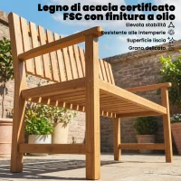 Outsunny Panchina da Giardino 2 Posti in Legno di Acacia con Schienale a Doghe e Braccioli, 112x64x92 cm, Color Legno(m-4)