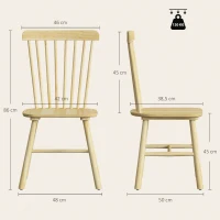 HOMCOM Esszimmerstühle 2er Set Küchenstühle Moderner Polsterstuhl mit Geschwungener Rückenlehne aus Kautschukholz für Esszimmer(m-3)