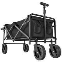 Outsunny Chariot de Jardin Pliable 4 Roues bâche Amovible poignée télescopique Inclinaison réglable Plateau Pliable noir(m-11)