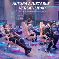 HOMCOM Silla Gamer con Lumbar Masaje Vibración Reclinable 155° Altura Ajustable Reposacabezas y Reposapiés Retráctil Rosa(m-7)