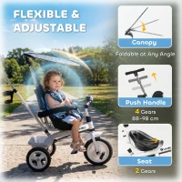 HOMCOM 6 in 1 Tricycle for Kids with 5-point harness straps, Removable Canopy, Blue(m-5)