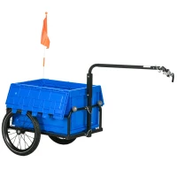 HOMCOM Steel Trailer for Bike, Bicycle Cargo Trailer with 65L Foldable Storage Box and Safe Reflectors, Max Load 40KG, Blue(m-11)