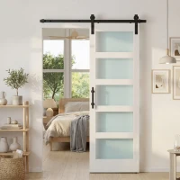 HOMCOM Ușă Culisantă Interior Rustică cu Șină Silențioasă, Kit Feronerie și Mâner, Alb(m-2)
