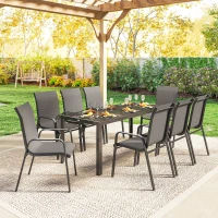 Outsunny 9 Pieces Garden Dining Set, Outdoor Table and Chairs Set for 8, Garden Furniture Set with Tempered Glass Top, Dark Grey(m-7)