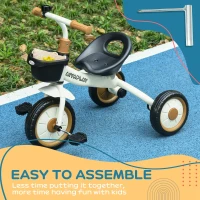AIYAPLAY Kids Trike, Tricycle, with Adjustable Seat, Basket, Bell, for Ages 2-5 Years - White(m-7)