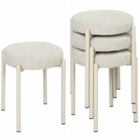 HOMCOM Set de 4 Taburete Stivuite Rotunde cu Șezut Tapițat, fără Spătar, Economisire de Spațiu, 45 x 45 x 47,5 cm, Crem(m-9)
