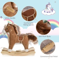 HOMCOM Kids Classic Rocking Horse, with Moving Mouth, Neighing Sounds, Brown(m-7)