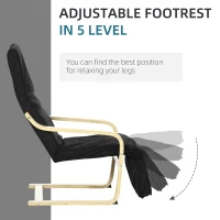 HOMCOM Wooden Lounging Chair Deck Relaxing Recliner Lounge Seat with Adjustable Footrest & Removable Cushion Cover, Black(m-5)