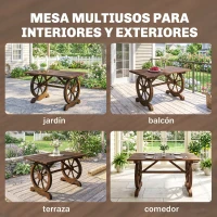 Outsunny Mesa de Jardín de Madera de Abeto con Patas en Forma de Rueda para Exterior e Interior 110x60x65 cm Acabado Carbonizado(m-6)