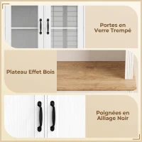 HOMCOM Buffet Haut Cuisine, Armoire Cuisine, 4 Portes dont 2 en Verre, 2 Tiroirs, Plan de Travail, Étagères Réglables, Blanc(m-7)