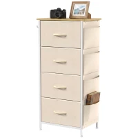 HOMCOM Cajonera con 4 Cajones de Tela, Mueble Alto, Beige(m-7)