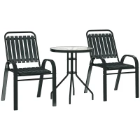 Outsunny 3 Pieces Patio Bistro Set with Stackable Chairs, Tempered Glass Table, for Outdoor, Balcony, Patio, Garden Charcoal Grey(m-1)