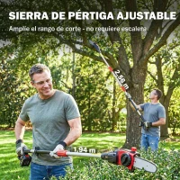 Outsunny Motosierra Eléctrica Extensible 1,94-2,56 m con 2 baterías 4,0 Ah Cargador Doble Bloqueo Lubricación Automática(m-4)