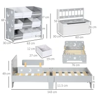 ZONEKIZ 3PCs Kids Furniture Bedroom Set with Bed, Toy Box Bench, Storage Unit with Baskets, Star and Moon Patterns, for 3-6 Years Old Boys Girls, Grey(m-3)