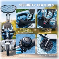 HOMCOM 6 in 1 Tricycle for Kids with 5-point harness straps, Removable Canopy, Blue(m-8)