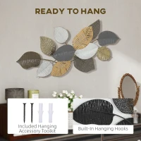 HOMCOM Metal Wall Art, Modern Hanging Wall Decor with Unique Leaf Design for Living Room Bedroom Entryway(m-5)