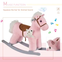 HOMCOM Kids Plush Ride-On Rocking Horse Toy Rocker with Plush Toy Realistic Sounds for Child 18-36 Months Pink(m-6)