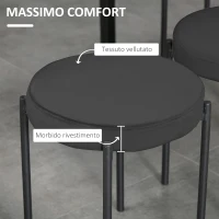 HOMCOM Set 4 Sgabelli Bassi e Rotondi in Metallo e Tessuto Effetto Velluto, 41.5x41.5x46 cm, Nero(m-5)