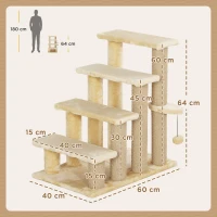 PawHut 4-step Pet Stairs with Scratching Posts, Platforms, Toy Ball, Beige(m-3)