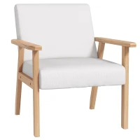 HOMCOM Accent Chair Wood Frame with Thick Linen Cushions Wide Seat Armchair Home Furniture Bedroom Office Cream White(m-1)