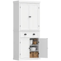 HOMCOM Tall Kitchen Cupboard, 183 cm Freestanding Storage Cabinet with Drawer, 4 Doors and Adjustable Shelves, White(m-15)