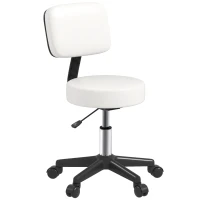 HOMCOM Beautician's Swivel Salon Chair w/ Padded Seat Back 5 Wheels Adjustable Height Salon Hairdressers Tattoo Spa Rolling Cushion Professional 48cm White(m-1)