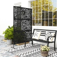 Outsunny Decorative Garden Privacy Screen with Stand, 6.5FT Freestanding Metal Outdoor Divider, Decorative Privacy Panel with Expansion Screws for Garden Pool Hot Tub, Bamboo Style, Black(m-10)