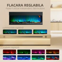 HOMCOM Șemineu Electric încorporat și de Perete 1800W cu Flăcări LED Colorate Reglabile, Temperatură de până la 40°C, Negru(m-4)