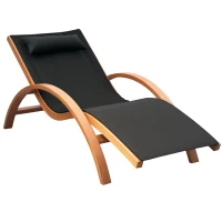 Outsunny Transat Chaise Longue Design Style Tropical Bois Massif Naturel Coloris Noir(m-1)