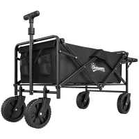 Outsunny Chariot de Jardin Pliable 4 Roues bâche Amovible poignée télescopique Inclinaison réglable Plateau Pliable noir(m-12)