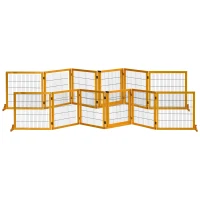 PawHut Lot de 2 barrières de sécurité chien barrière modulable pliable 6 panneaux 2 pieds support bois de pin jaune(m-1)