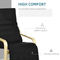 HOMCOM Wooden Lounging Chair Deck Relaxing Recliner Lounge Seat with Adjustable Footrest & Removable Cushion Cover, Black(m-4)