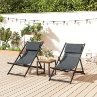 Outsunny Conjunto de 2 Tumbonas Plegables de Aluminio con Respaldo Regulable en 5 Posiciones y Reposacabezas 60x100x85 cm Gris(m-9)