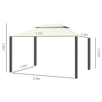 Outsunny Cenador de Jardín 4x3m Pabellón de Jardín Gazebo con Doble Techo Estructura de Aluminio UPF50+ para Exterior Crema(m-3)