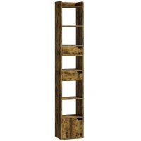 HOMCOM Bookcase Tall Narrow with 5 Tiers and Drawers Freestanding Bookshelf Storage Cabinet for Living Room Rustic Brown(m-1)