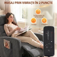 HOMCOM Fotoliu Reclinabil Manual cu Masaj 160°, Chenille, Suport Picioare, Telecomandă, Buzunare, Gri Închis(m-4)