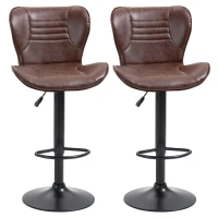 HOMCOM Juego de 2 Taburetes de Bar Tapizado en Cuero Sintético Taburetes Altos de Comedor Regulable en Altura Giratorio con Respaldo y Reposapiés 46,5x54x88-108 cm Marrón(m-11)