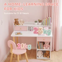 AIYAPLAY 2 Pieces Children Study Table with Hutch, Kids Desk and Chair Set with Storage, Drawer, Shelves, Pink(m-7)