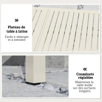 Outsunny Table de jardin extensible 150-225 cm pour 6-8 personnes, table à manger extérieur en aluminium, plateau à lattes, blanc(m-6)