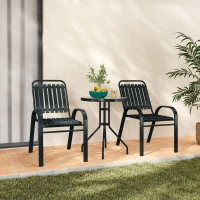 Outsunny 3 Pieces Patio Bistro Set with Stackable Chairs, Tempered Glass Table, for Outdoor, Balcony, Patio, Garden Charcoal Grey(m-10)