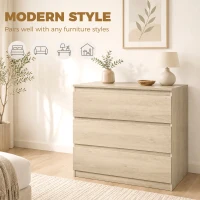 HOMCOM 3-Drawer Storage Organiser Unit, Chest of Drawers for Bedroom, Living Room, 80 x 39 x 73cm, Oak(m-4)