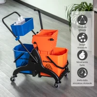 HOMCOM Carrello Pulizie Professionale da 26L con 2 Secchi Lavapavimenti, in Plastica e Metallo, 78x45x95 cm, Arancio Blu(m-7)