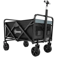 Outsunny Carro de Jardín Plegable con 4 Ruedas Longitud y Ángulo del Mango Ajustables Capacidad 70 L 77x50x63-93 cm Negro(m-11)