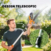Outsunny Fierăstrău și Foarfecă cu Tijă Telescopică 135-199 cm din Aluminiu, pentru Ramuri Înalte, Portocaliu(m-6)